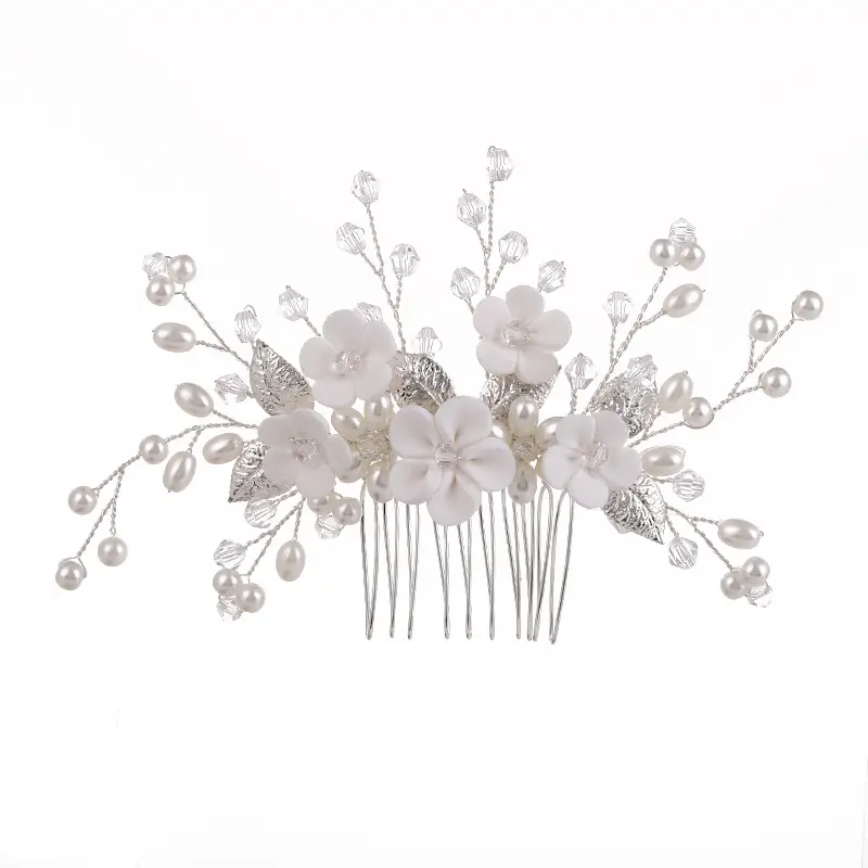 White Crystal Floral Hair Comb for Brides - Image 8