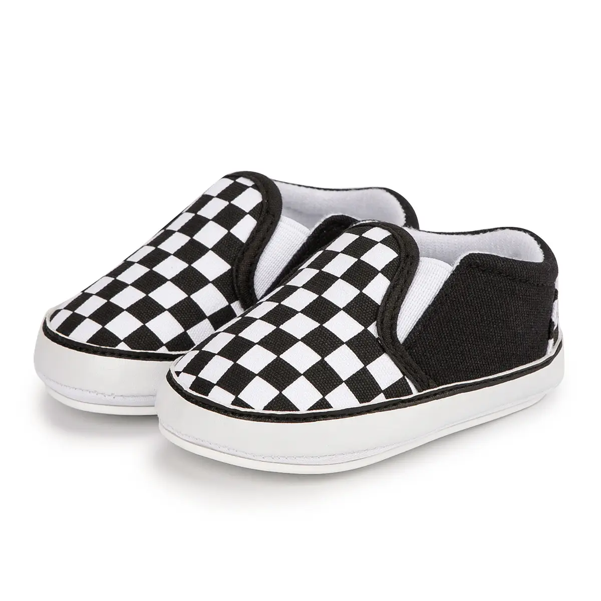 Baby Slip-On Shoes Black Checkered 0-1 Year Old