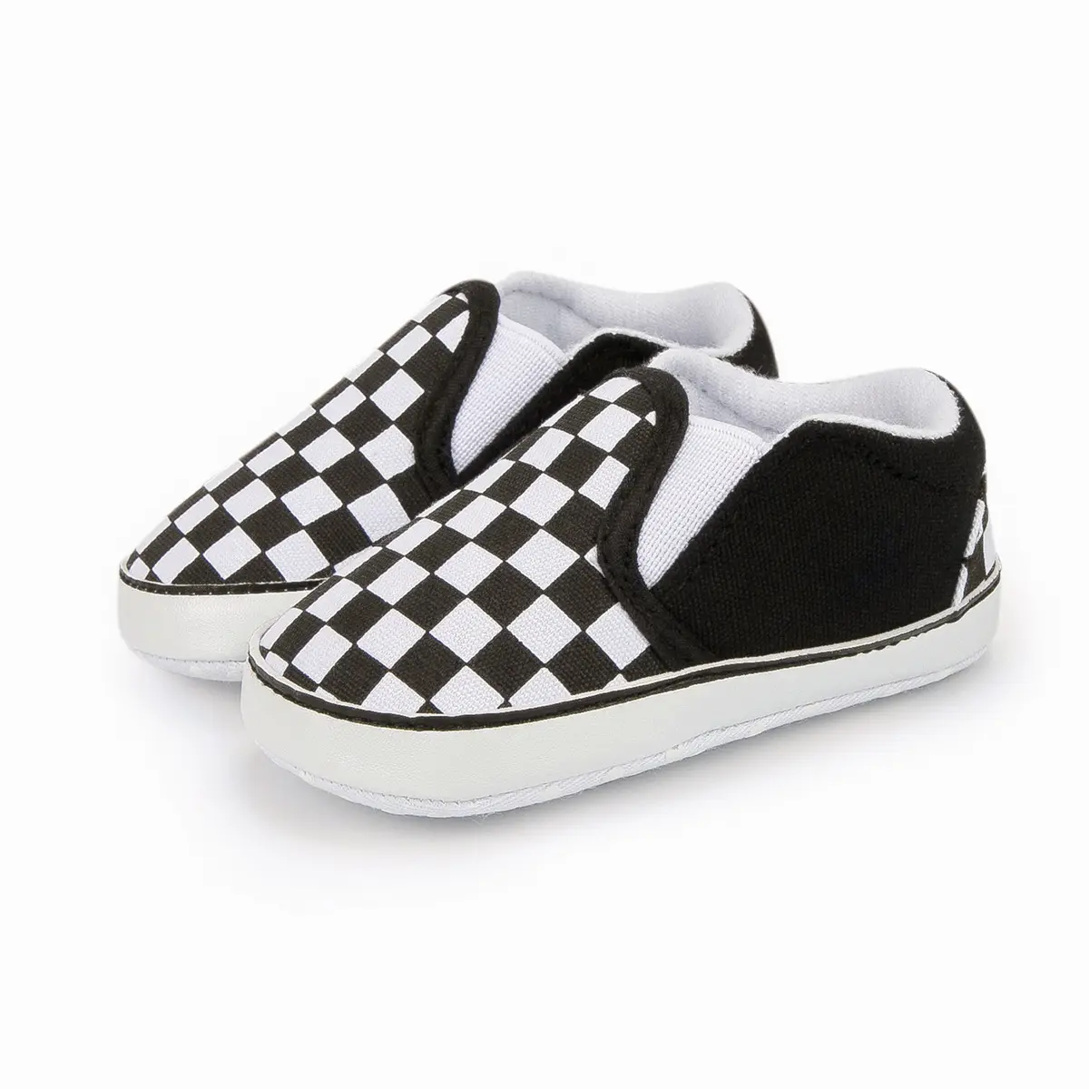 Baby Slip-On Shoes Black Checkered 0-1 Year Old