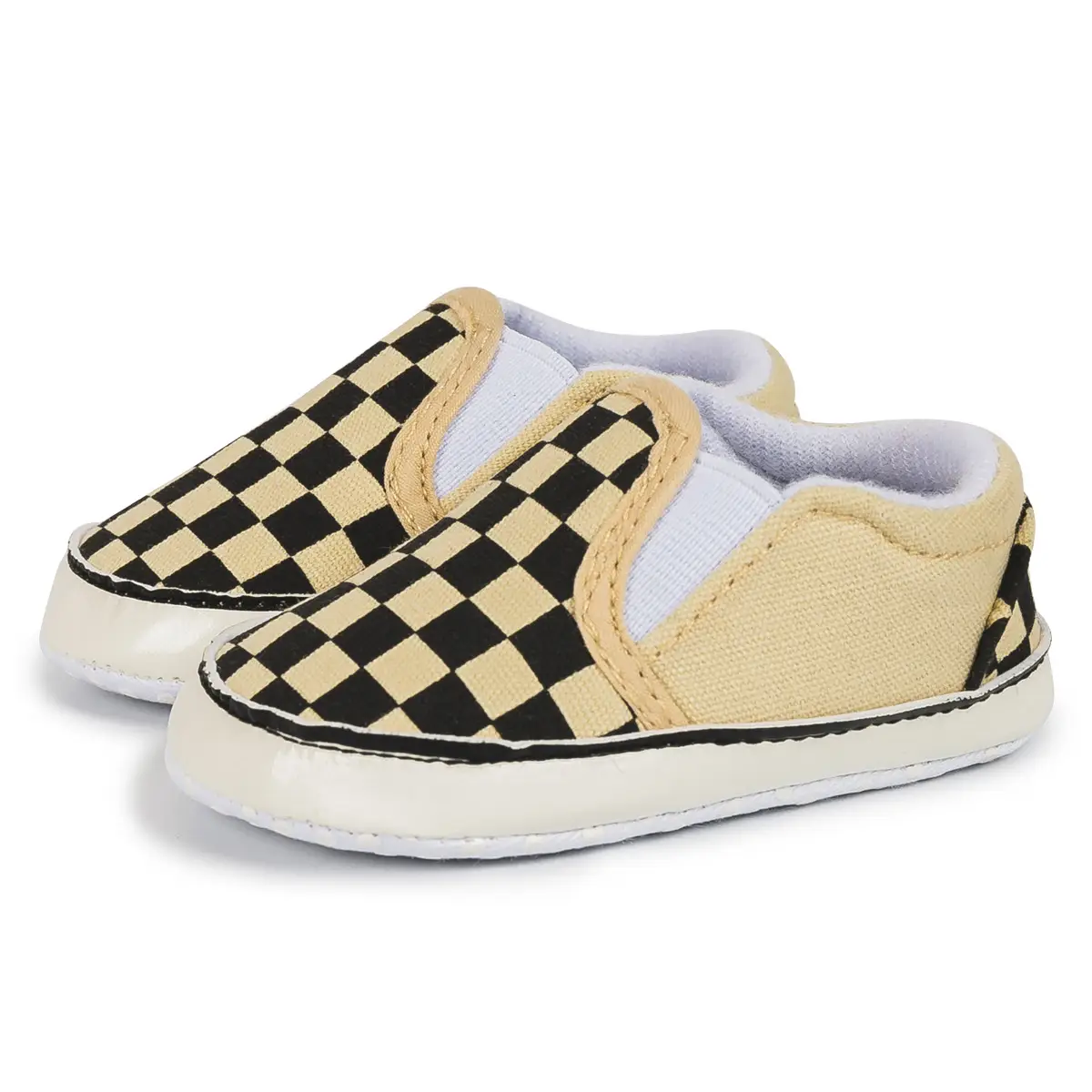 Baby Slip-On Shoes Black Checkered 0-1 Year Old