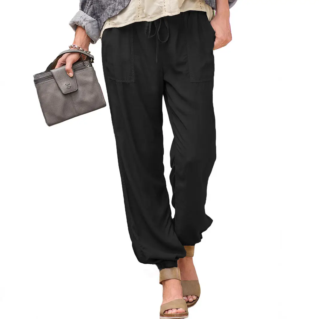 Women's Grey Lace-Up Croc Pants Stretch Casual Pants