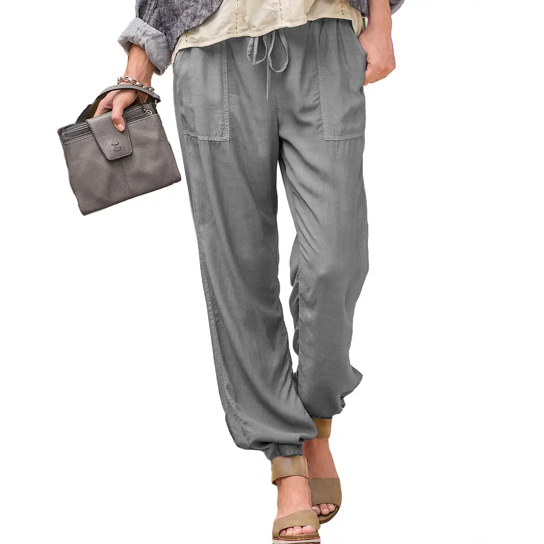 Women's Grey Lace-Up Croc Pants Stretch Casual Pants