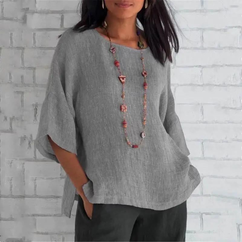 Women Cotton Linen 7Pc Sleeve Shirt Pink — feature 29