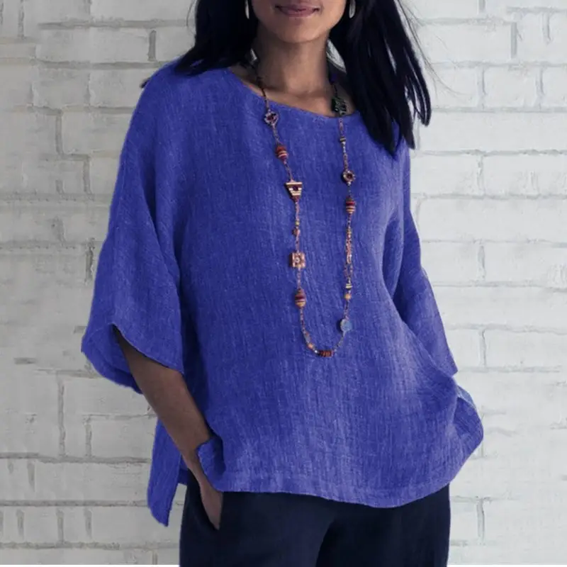 Women Cotton Linen 7Pc Sleeve Shirt Pink — feature 30