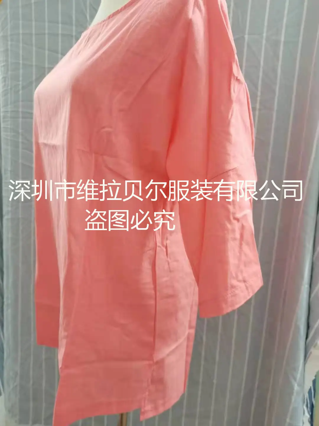 Women Cotton Linen 7Pc Sleeve Shirt Pink - Image 6