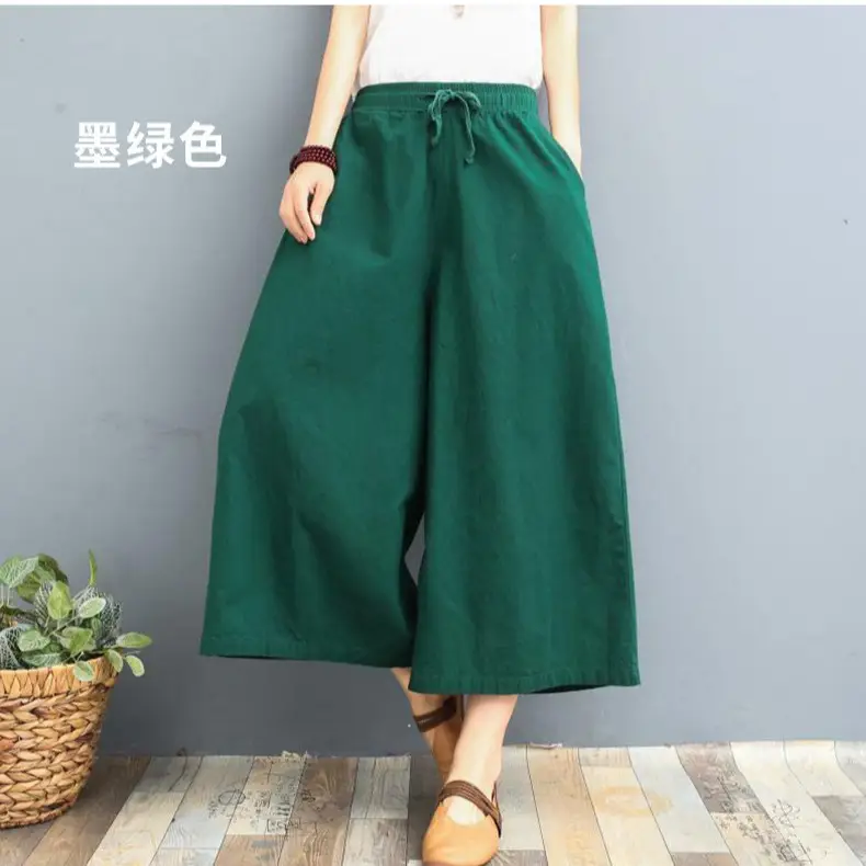 Washed Cotton Linen Wide Leg Pants Plus Size Coffee - Image 11