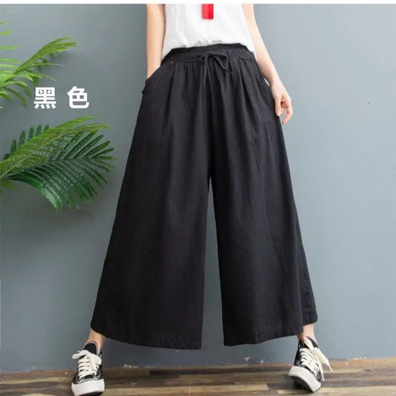 Washed Cotton Linen Wide Leg Pants Plus Size Coffee - Image 13