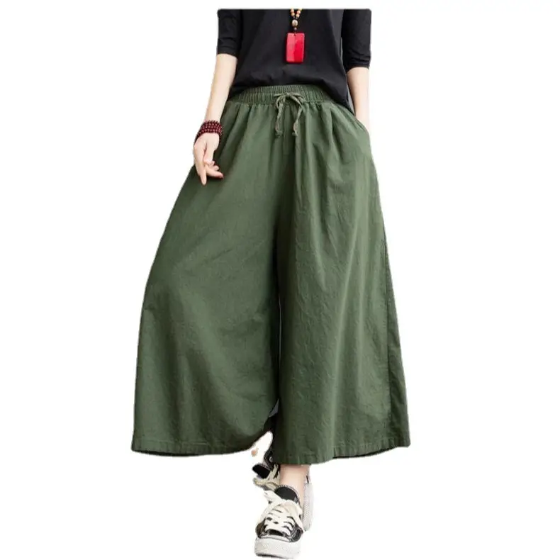 Washed Cotton Linen Wide Leg Pants Plus Size Coffee - Image 14