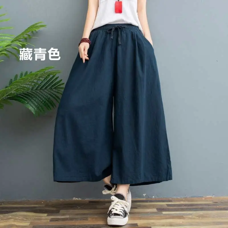 Washed Cotton Linen Wide Leg Pants Plus Size Coffee - Image 4