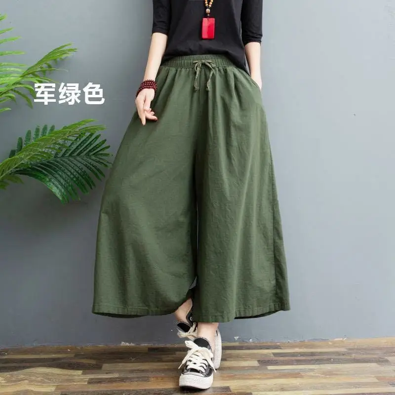 Washed Cotton Linen Wide Leg Pants Plus Size Coffee - Image 6