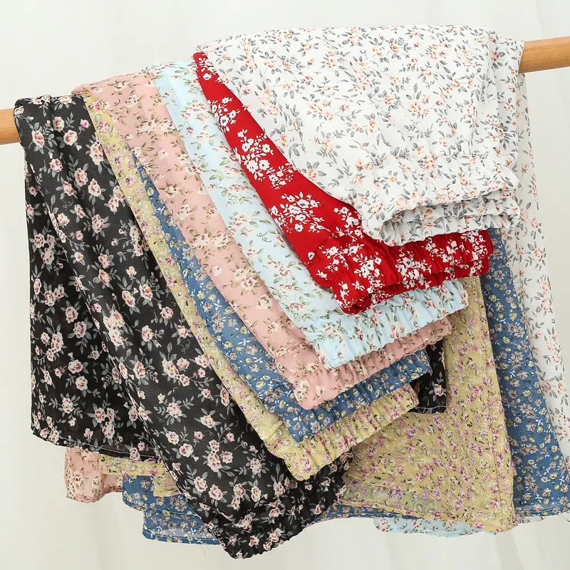 Red Floral Drape Skirt Mid Length High Waist Women - Image 12