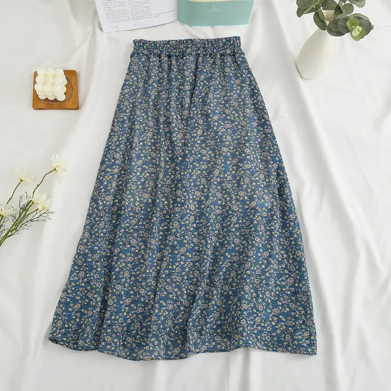 Red Floral Drape Skirt Mid Length High Waist Women — feature 10