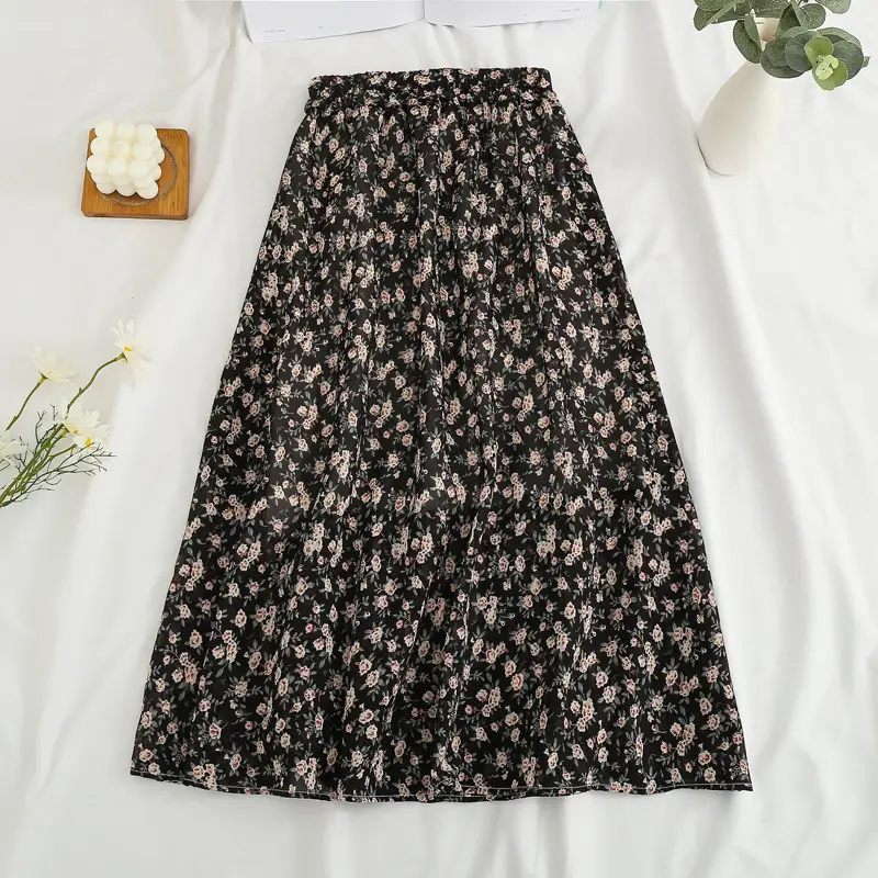 Red Floral Drape Skirt Mid Length High Waist Women — feature 11