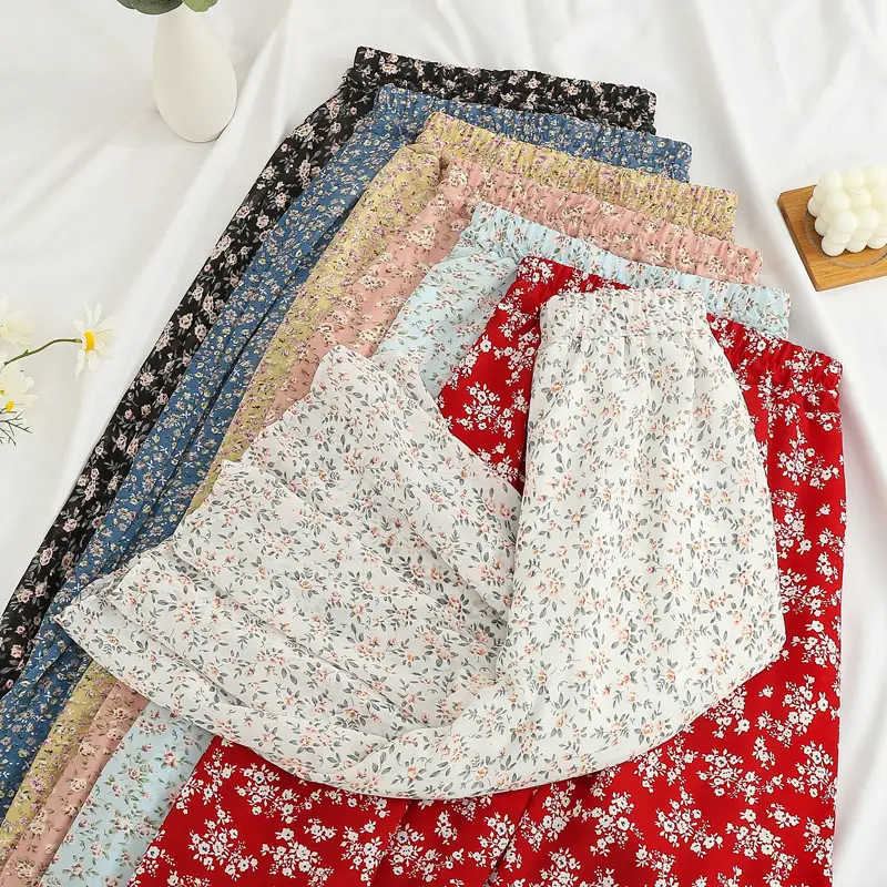 Red Floral Drape Skirt Mid Length High Waist Women — feature 12