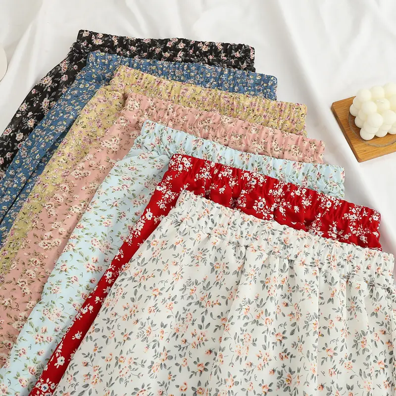 Red Floral Drape Skirt Mid Length High Waist Women — feature 13
