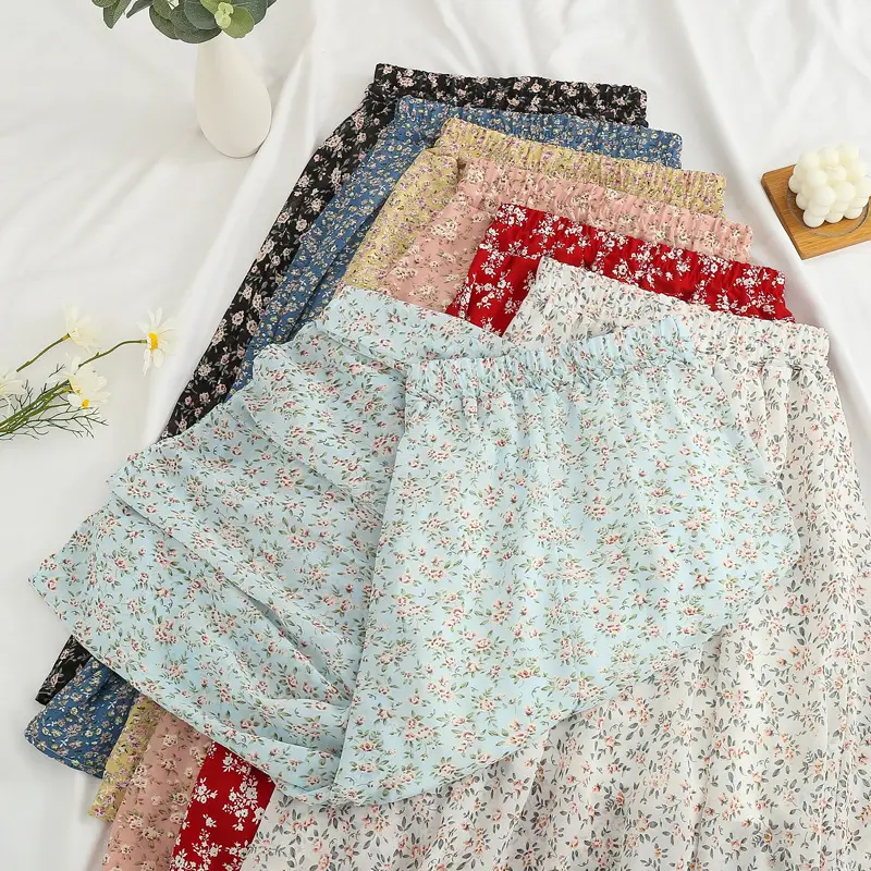 Red Floral Drape Skirt Mid Length High Waist Women — feature 14
