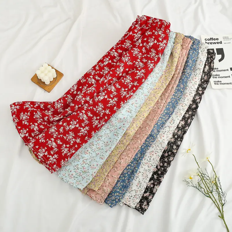 Red Floral Drape Skirt Mid Length High Waist Women — feature 18