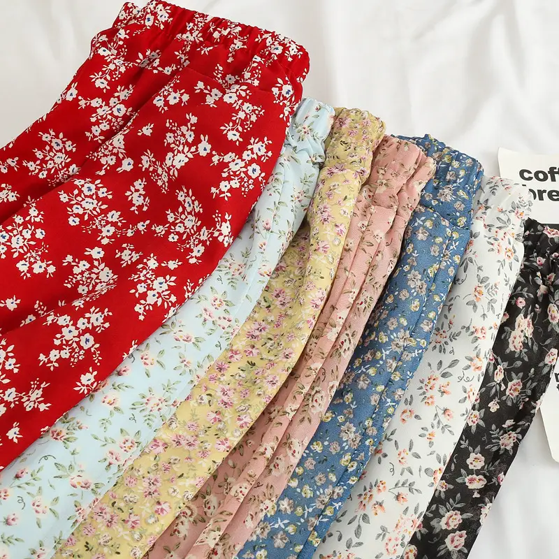 Red Floral Drape Skirt Mid Length High Waist Women — feature 19