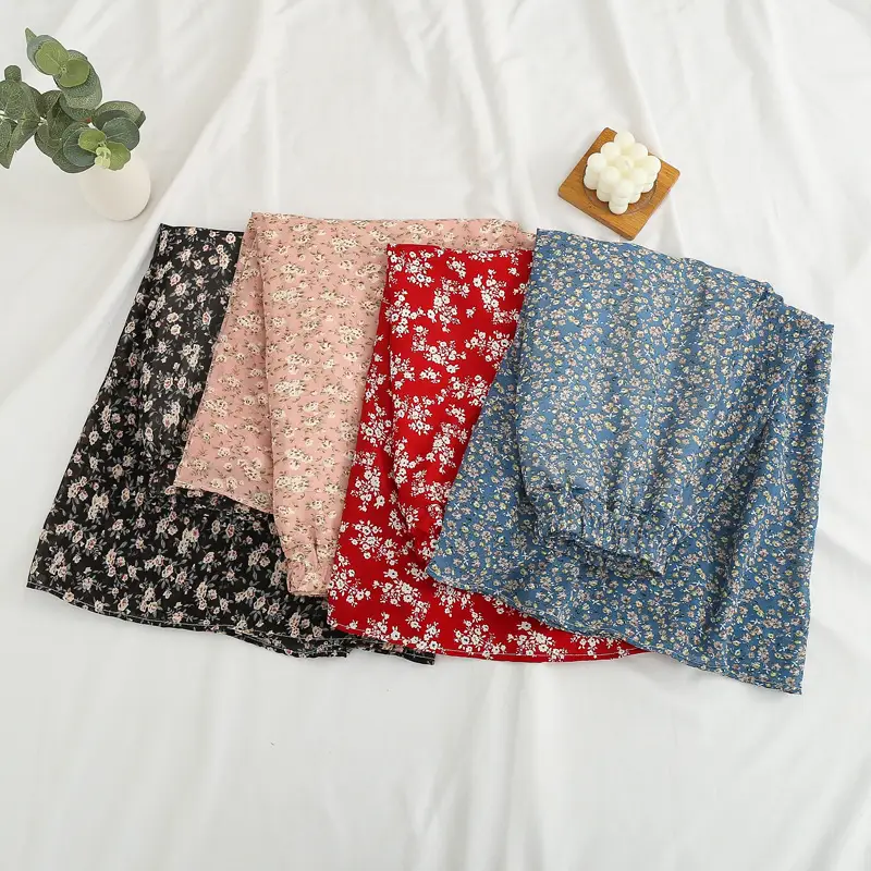 Red Floral Drape Skirt Mid Length High Waist Women — feature 24