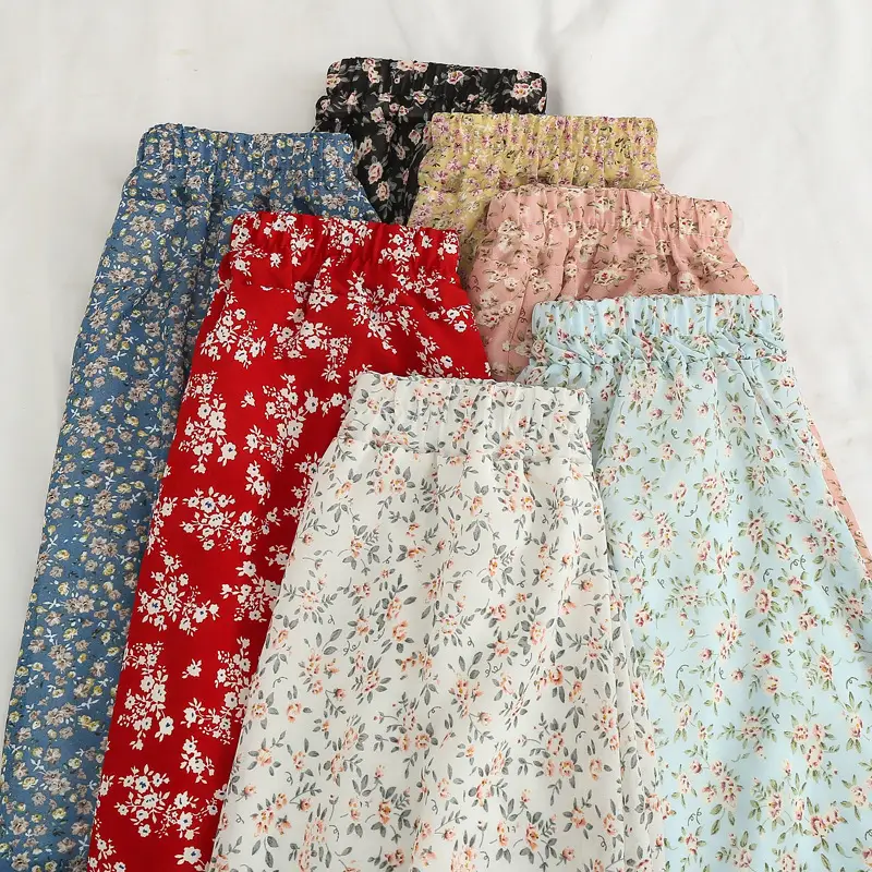 Red Floral Drape Skirt Mid Length High Waist Women — feature 28