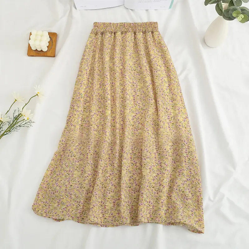 Red Floral Drape Skirt Mid Length High Waist Women — feature 3