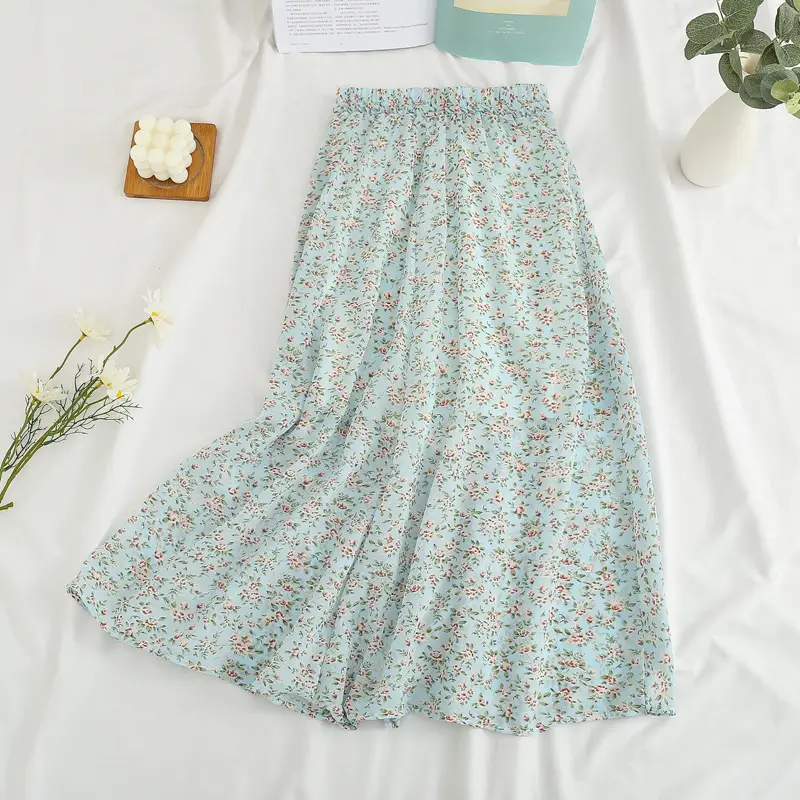 Red Floral Drape Skirt Mid Length High Waist Women — feature 4