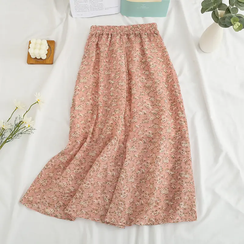 Red Floral Drape Skirt Mid Length High Waist Women — feature 5