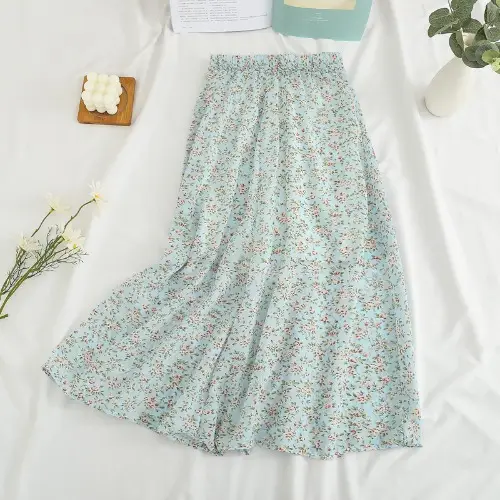 Red Floral Drape Skirt Mid Length High Waist Women - Image 5