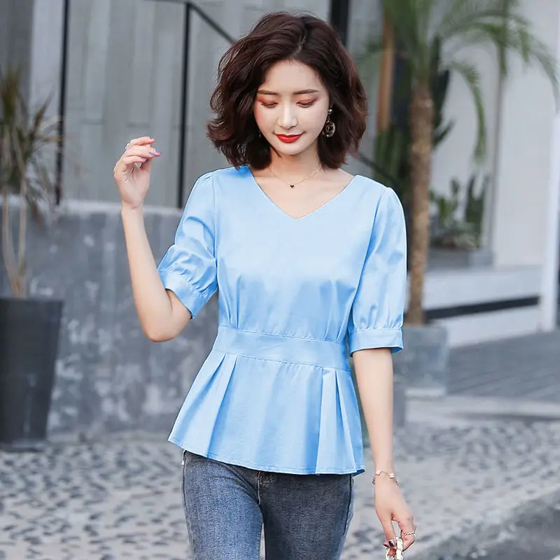 Women White V Neck Zipper Pullover Shirt 2024 - Image 3