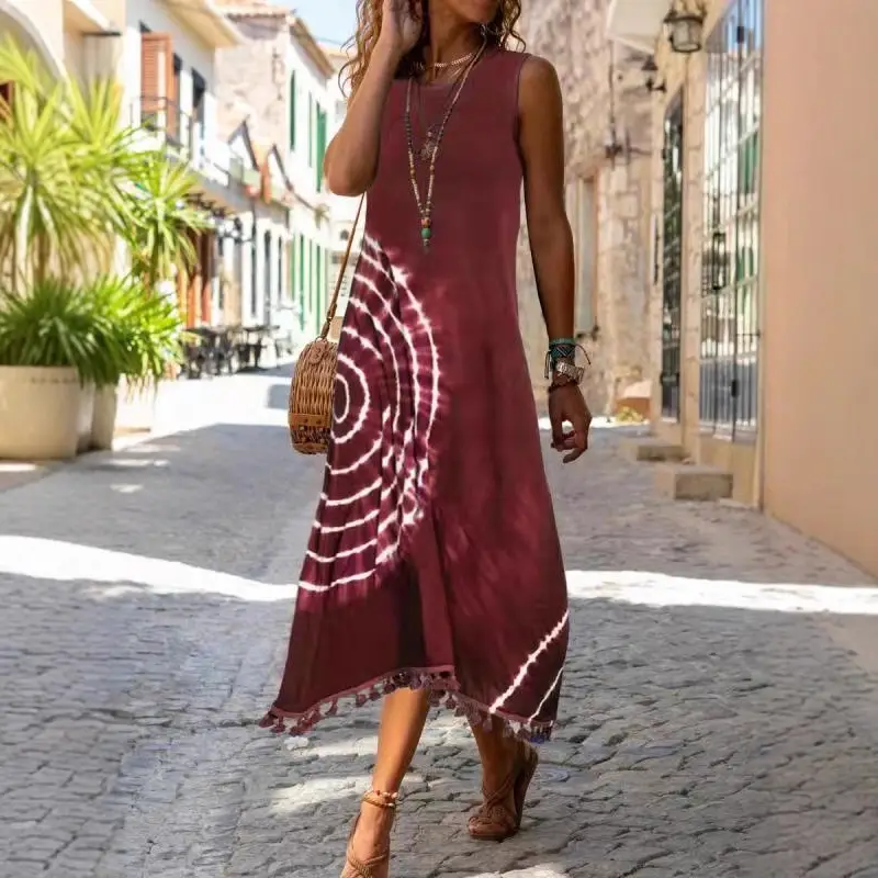 2025 Printed Slim Fit Long Sleeveless Tank Dress Black - Image 7