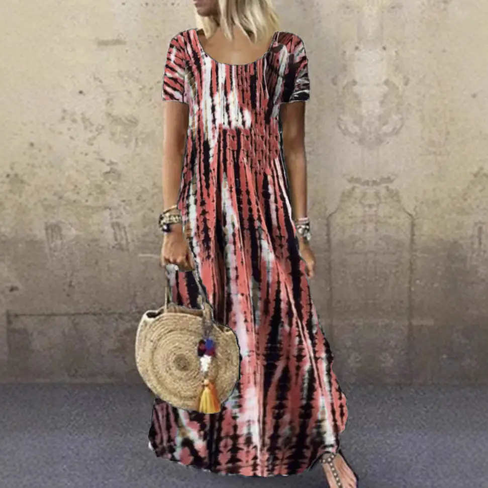 Purple Tie-dye Long Dress for Women Summer Casual Wear - Image 9