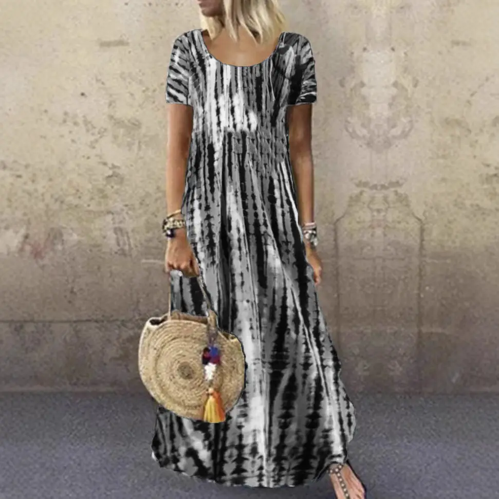 Purple Tie-dye Long Dress for Women Summer Casual Wear - Image 11