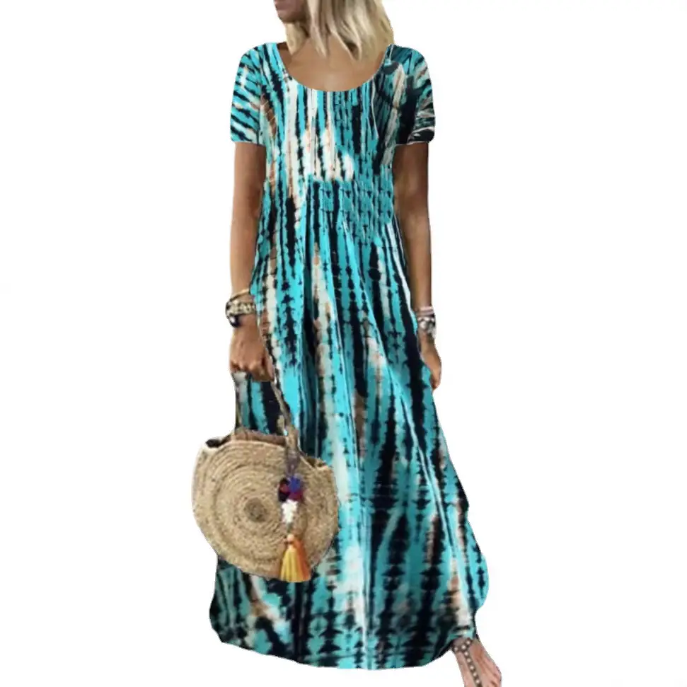 Purple Tie-dye Long Dress for Women Summer Casual Wear - Image 12