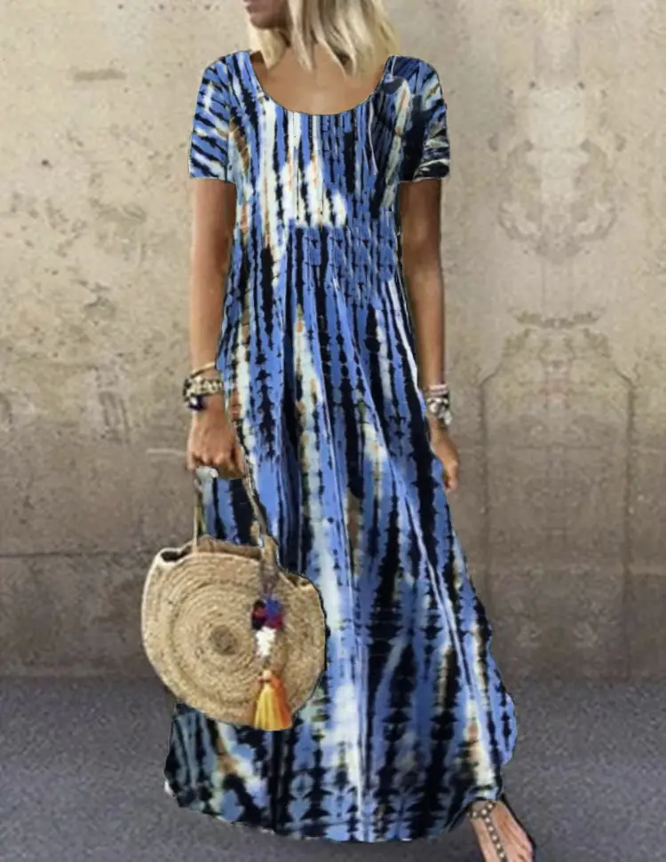 Purple Tie-dye Long Dress for Women Summer Casual Wear - Image 7