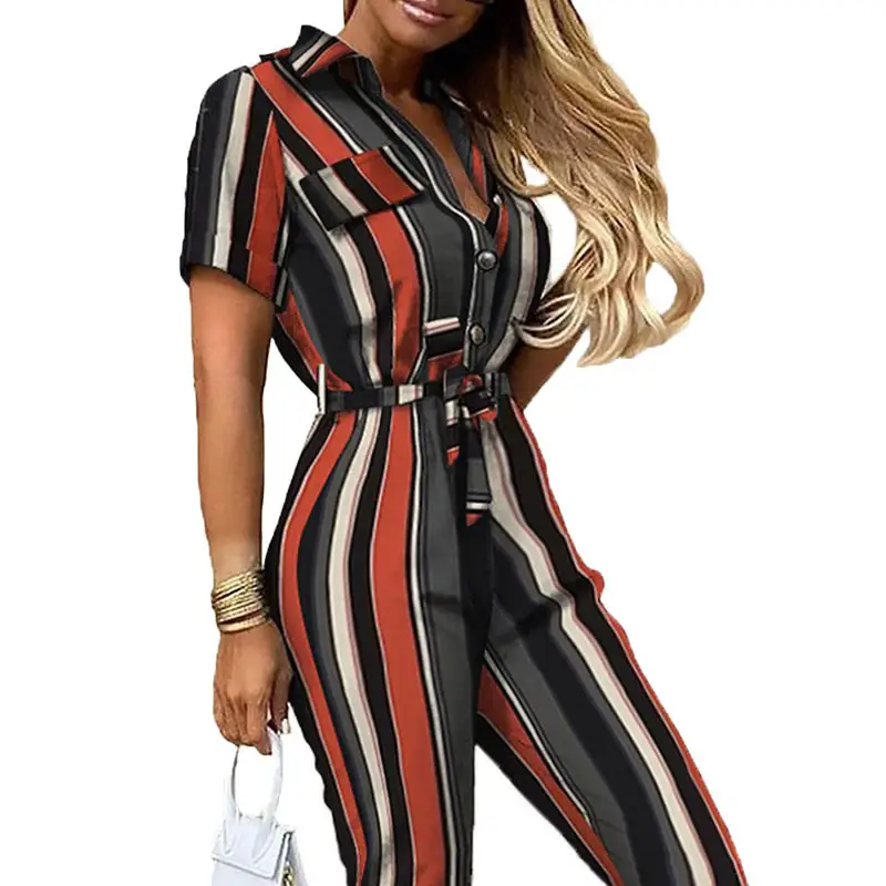 Pink Buttoned Lapel Overalls Set for Women - Image 16