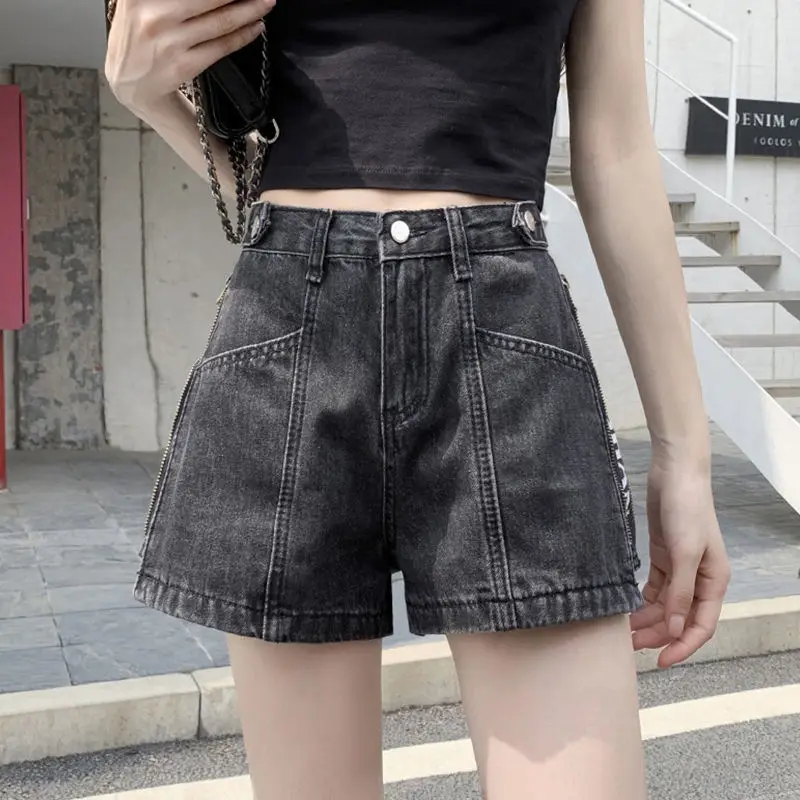 Women Side Zipper Denim Shorts High Waist 2021 - Image 4