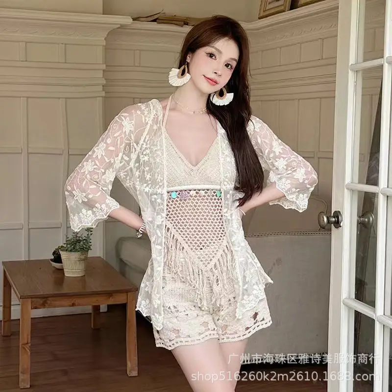 New Summer Lace Shorts Set with Tassel & Sunscreen - Image 108