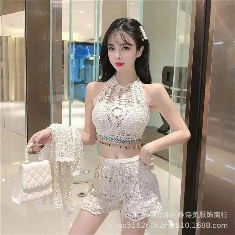 New Summer Lace Shorts Set with Tassel & Sunscreen - Image 111