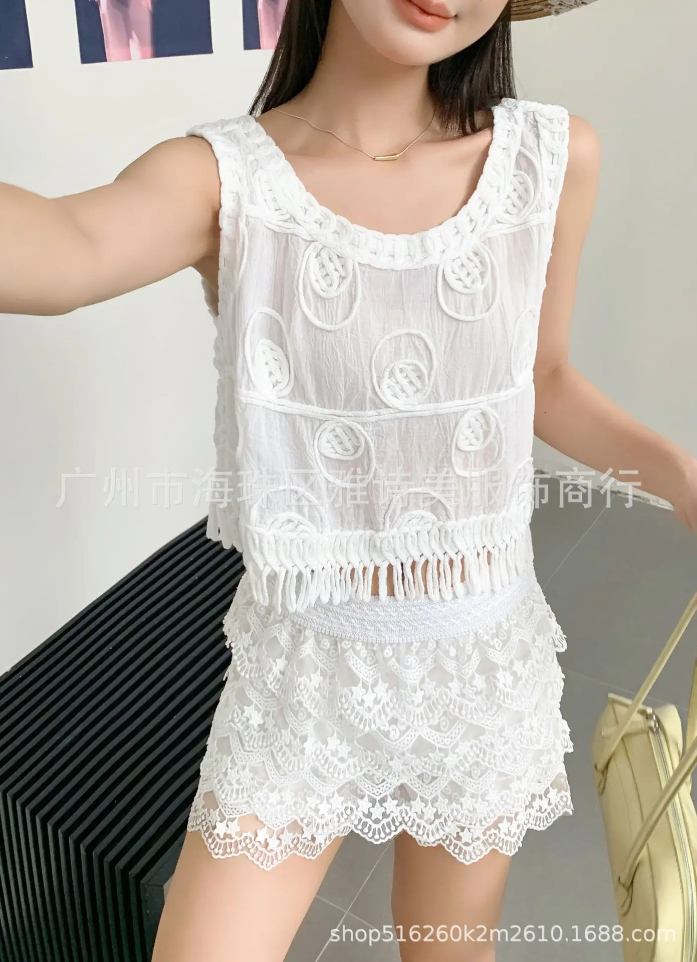 New Summer Lace Shorts Set with Tassel & Sunscreen - Image 148
