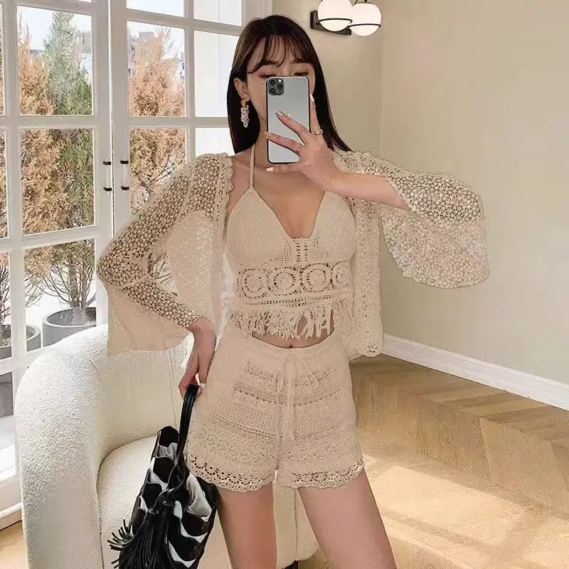 New Summer Lace Shorts Set with Tassel & Sunscreen - Image 165
