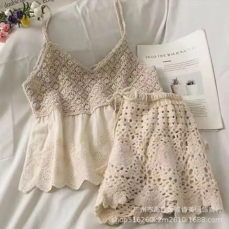 New Summer Lace Shorts Set with Tassel & Sunscreen - Image 60