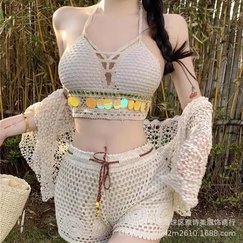 New Summer Lace Shorts Set with Tassel & Sunscreen - Image 86