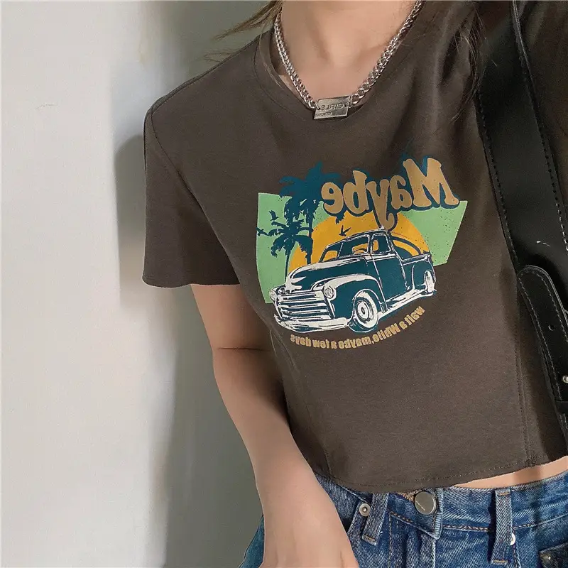 Women Printed T-Shirt Brown 2025 Summer Style