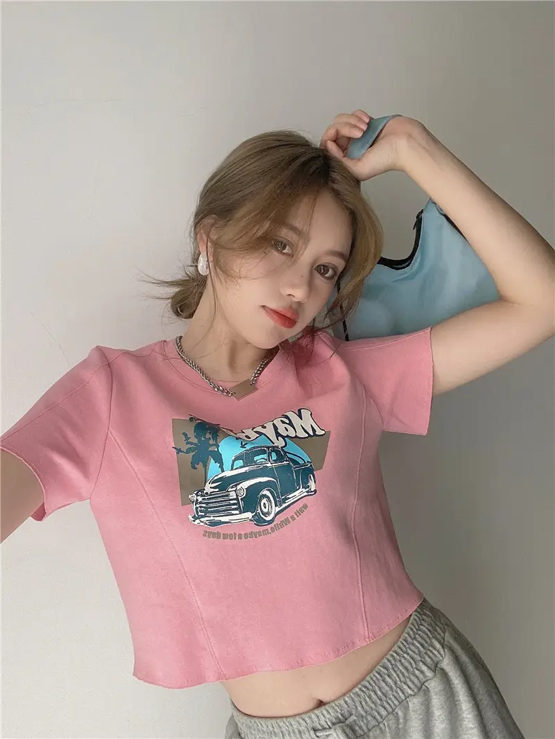 Women Printed T-Shirt Brown 2025 Summer Style