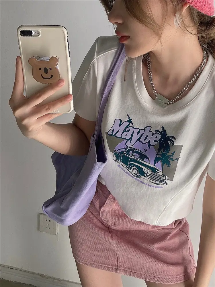 Women Printed T-Shirt Brown 2025 Summer Style — feature 10