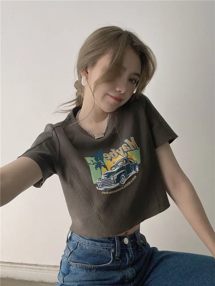 Women Printed T-Shirt Brown 2025 Summer Style — feature 13