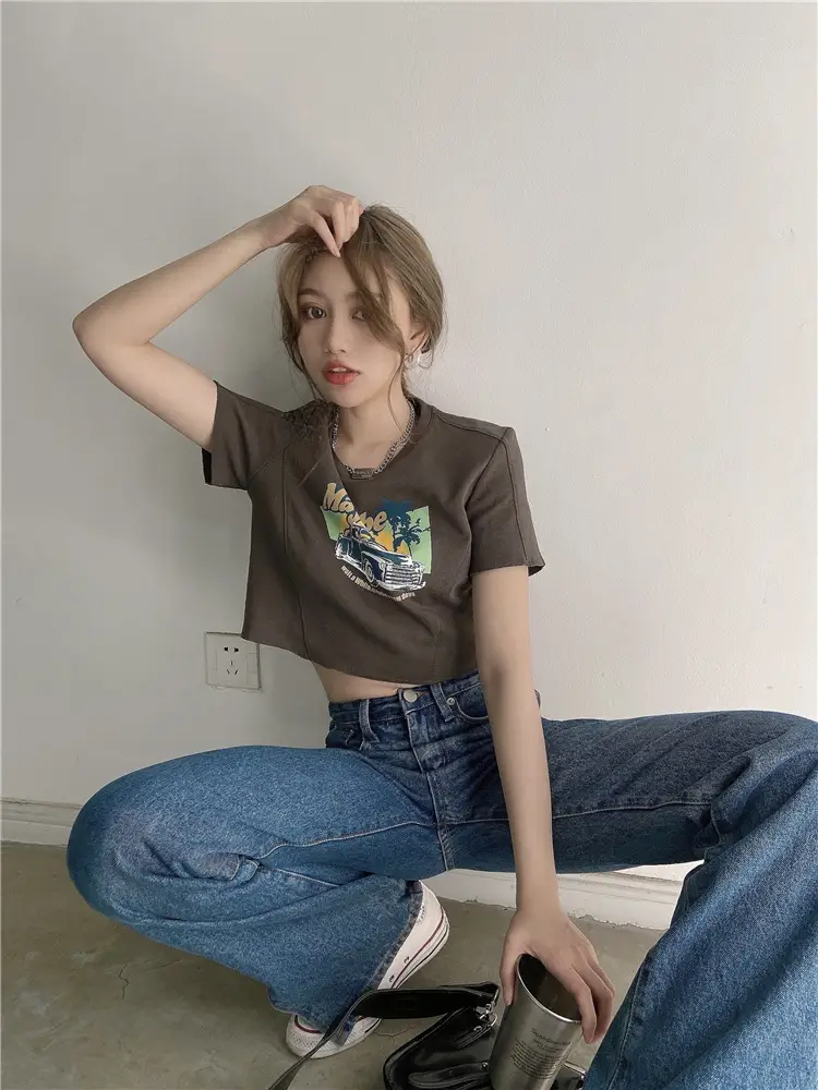 Women Printed T-Shirt Brown 2025 Summer Style — feature 15