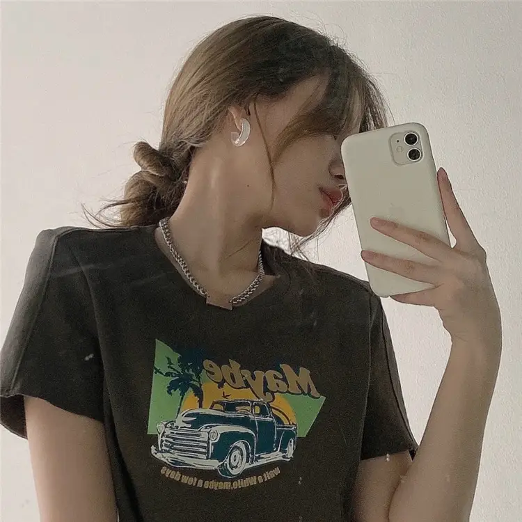 Women Printed T-Shirt Brown 2025 Summer Style — feature 16