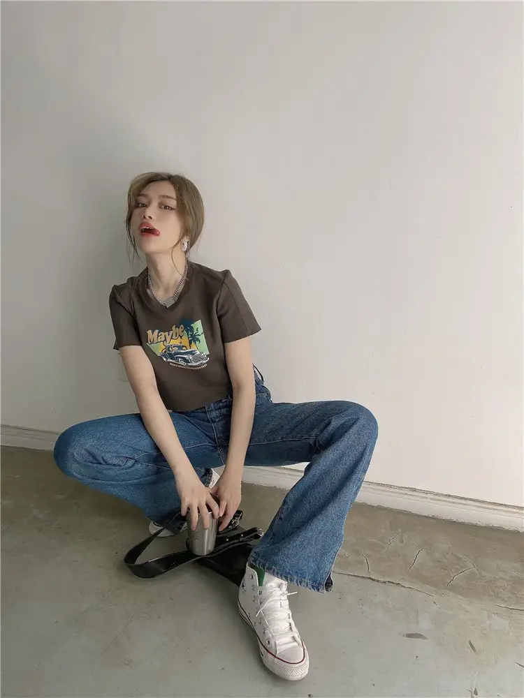 Women Printed T-Shirt Brown 2025 Summer Style — feature 18