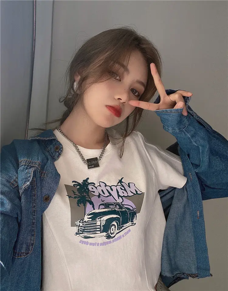 Women Printed T-Shirt Brown 2025 Summer Style — feature 2